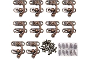 Wiosny 10 Pieces Antique Vintage Lock with 40 Screws Jewelry Box Hardware Thickened Horn Lock Clasp Arm Latch Size 27 x 25 x 8mm (Red Copper Color/Right Latch Hook Hasp)