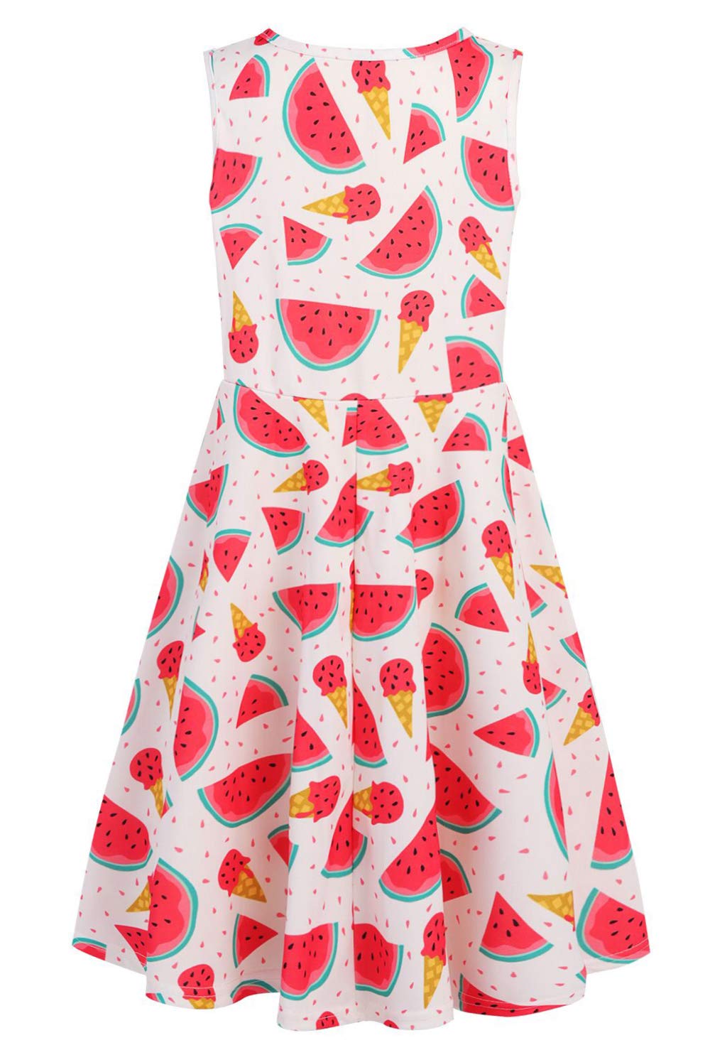 Youngs Girls Print Sleeveless Casusl Crew-Neck Dresses ice Cream Print Skirts Wine red (Watermelon, S)
