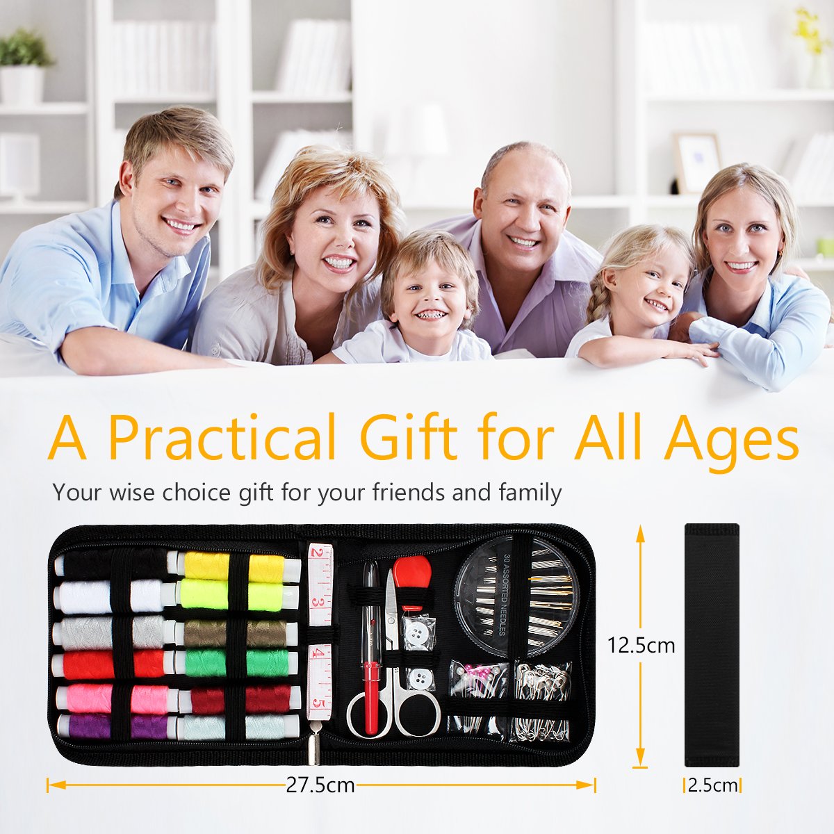 JUNING Kit de costura Accesorios de costura 73PCS, 12 carretes de hilo - Kit de costura premium de formato grande 50m con bolsa de transporte