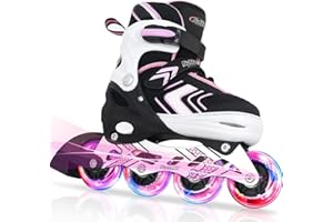 Nattork Inline Skates for Girls with Full Light up Wheels, Adjustable Beginner Blade Roller Skates for Youth Ages 4-16