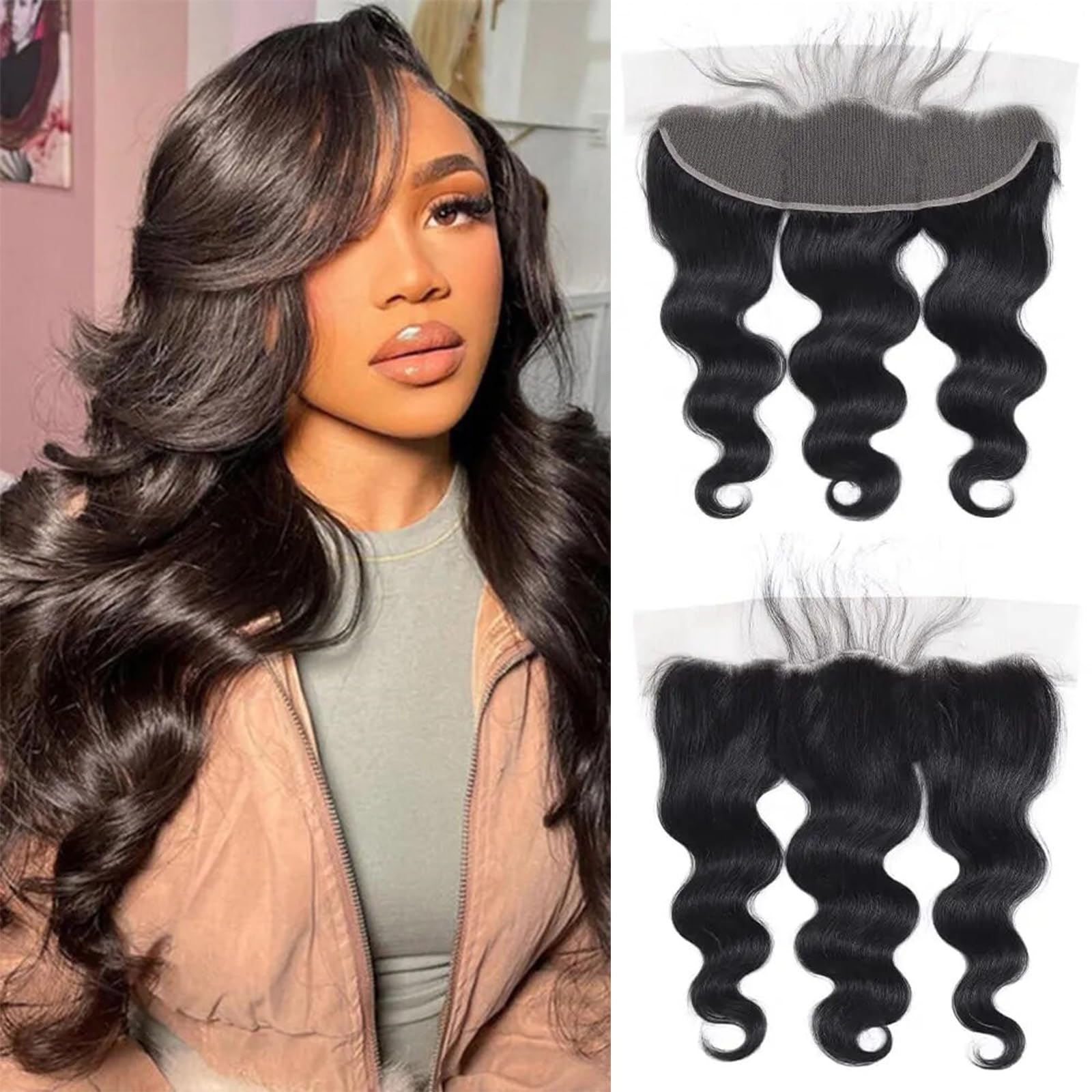 DUAUJUIU 13x4 Lace Frontal Human Hair Body Wave Transparent Lace Closure Human Hair Pre Plucked with Natural Hairline Ear to Ear Brazilian Hair for Women 14 Inch โ image 1