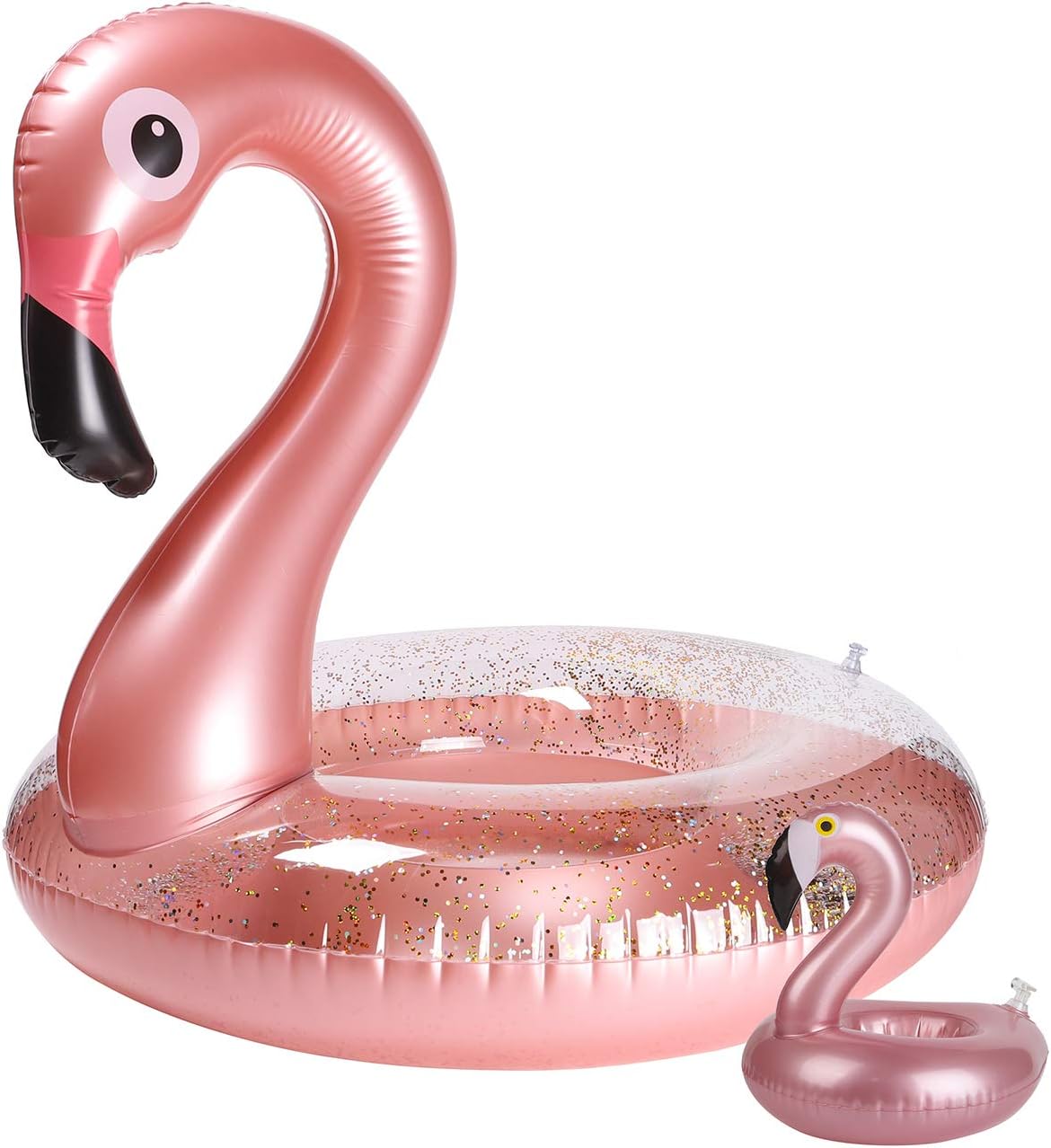 GROBRO7 Inflatable Flamingo Pool Float Elegant Vinyl Swimming Floaty Pool Toy with Glitters Outdoor Water Lounge Inflatable Raft with Flamingo Pool Drink Holder for Adults & Kids（M）