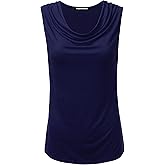 FASHIONOLIC Women's Cowl Neck Ruched Draped Sleeveless Stretchy Blouse Casual Tank Top (Made in USA)