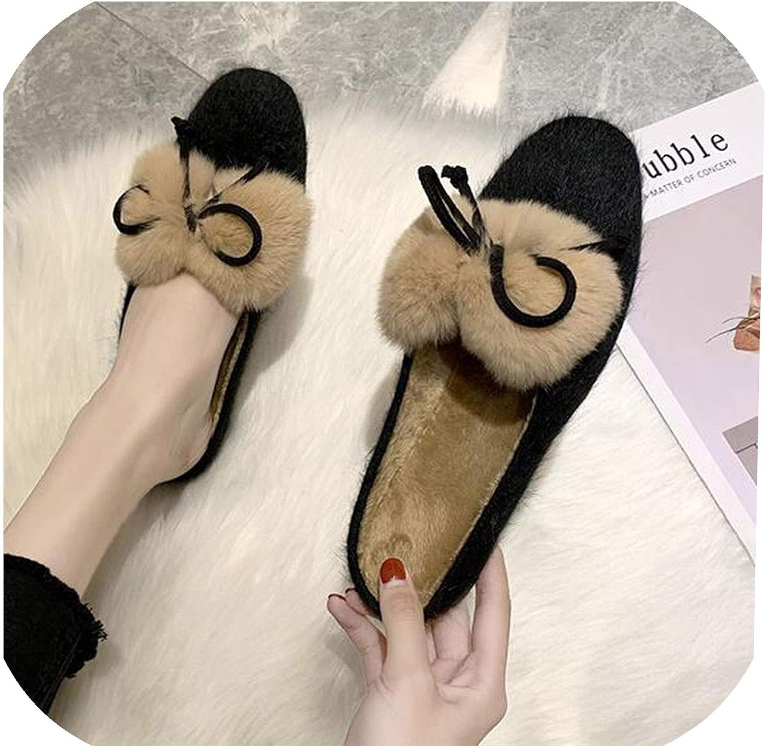 flat mule slides with fur