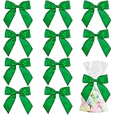 AIMUDI Green Satin Bows 4.5" Pre-Tied Emerald Green Twist Tie Bows for Treat Bags Green Ribbon Bows for Crafts Premade Bows for Gift Wrapping Wedding Decor Party Christmas Favors - 36 PCs