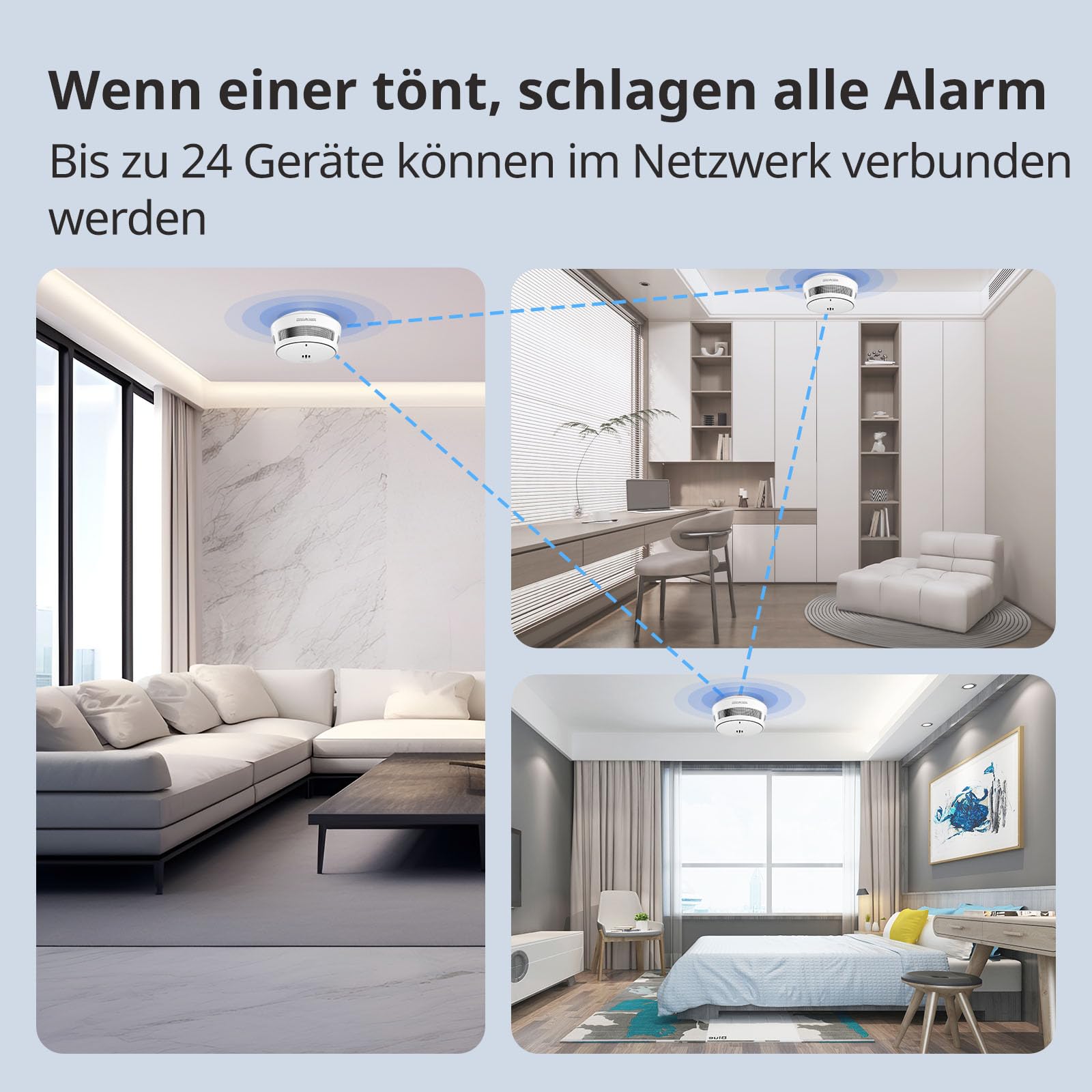 Rauchmelder Vernetzter mit Basisstation, Smart Home Brandmelder, WLAN-App-Steuerung, 10 Jahre Batterie Feuermelder (5*rauchmelder+1*Gateway) 3