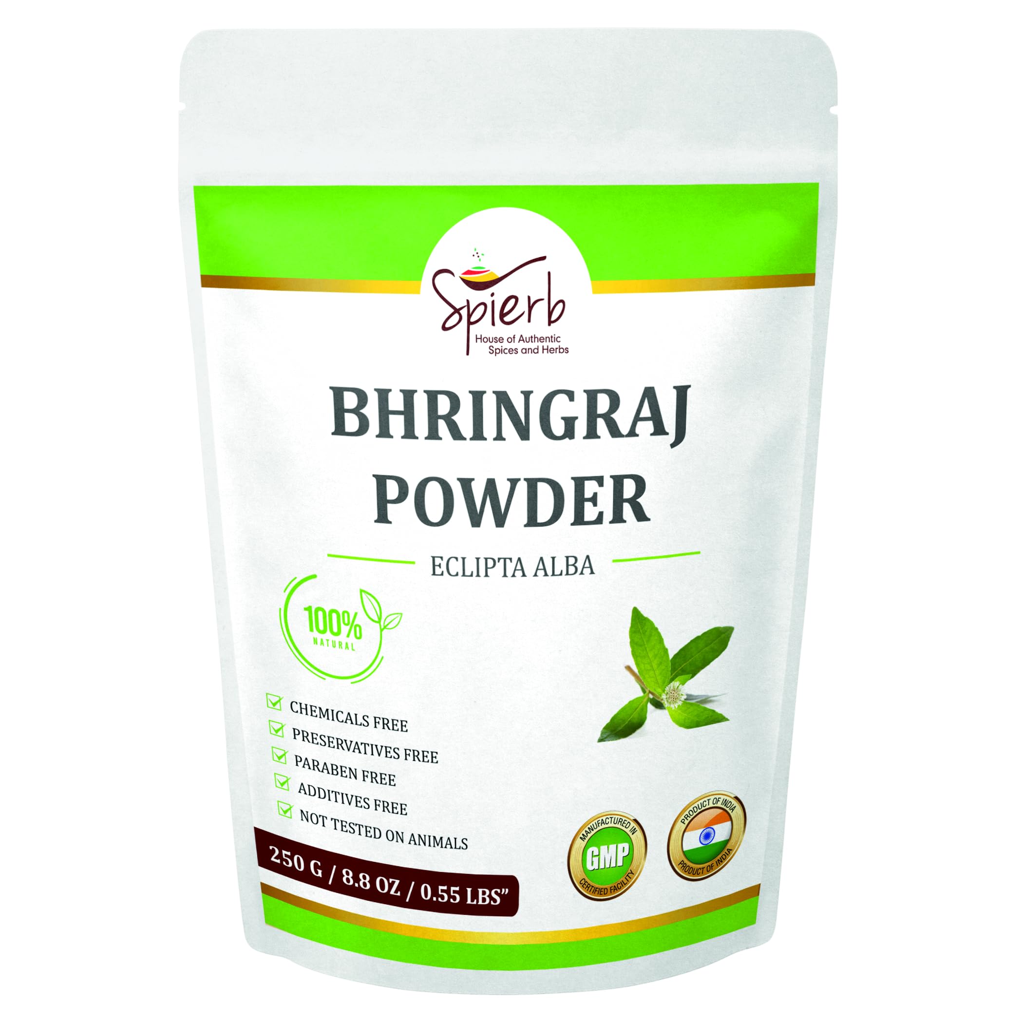 Spierb Bhringraj Powder (250 g / 8.8 oz / 0.55 lbs) for Hair Growth and Care - 100% Pure Eclipta Alba False Daisy Hair Mask - Natural Herbal Hair Thickener (Bringaraj/Bhringaraj/Bringraj)