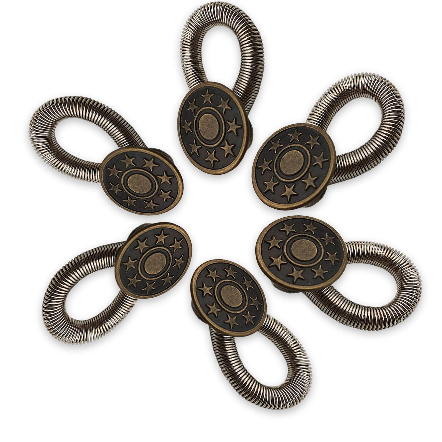 WedDecor 17mm No Sew Elastic Spring Brass Waistband Button Extender Strong Adjustable Retractable Snap Button Extended Buttons for Men Jeans Shirts Paints Trousers Women Skirt Maternity Dresses, 10pcs