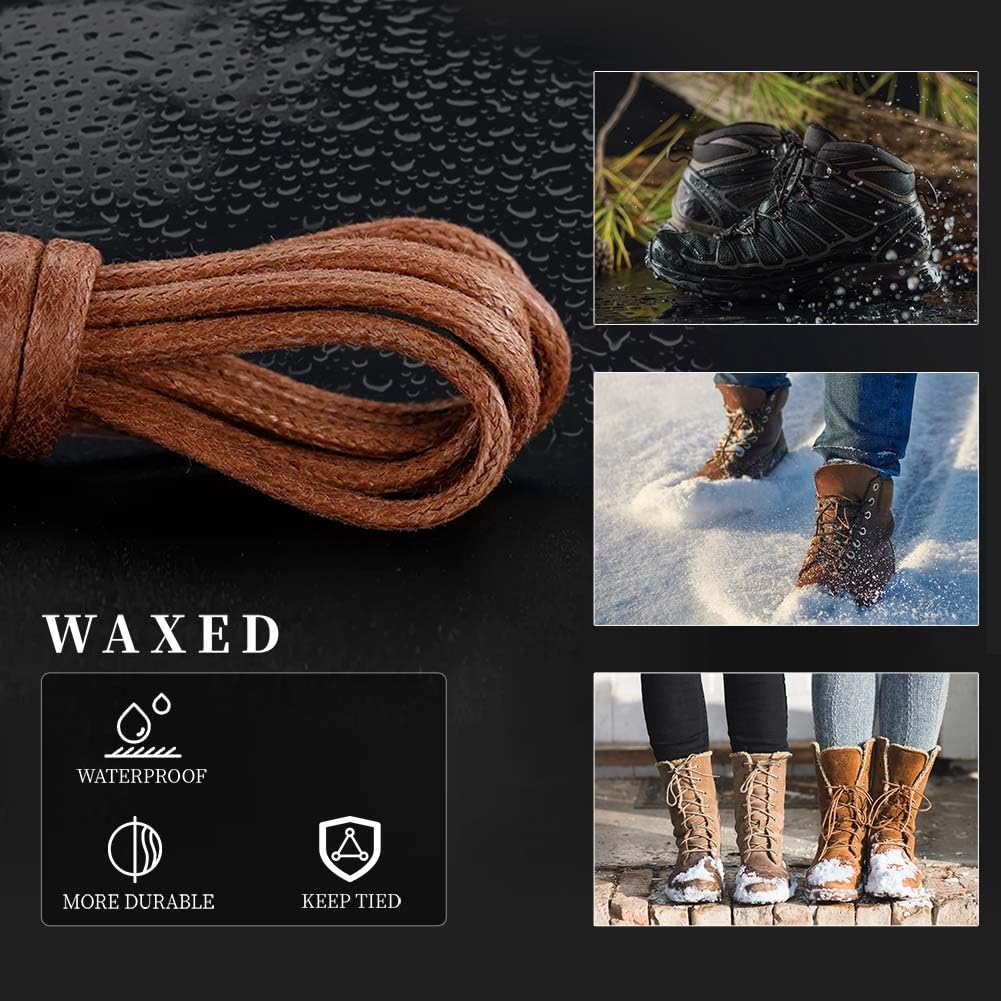 VSUDO 2 Pairs Waxed Round Dress Shoe Laces for Mens Dress Shoes, 1/8