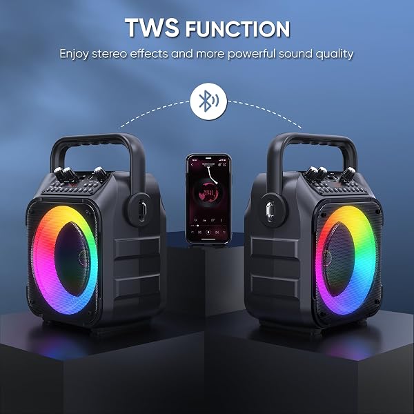 KARAOKE MACHINE, PORTABLE BLUETOOTH SPEAKER WITH 2 WIRELESS MICROPHONES FOR ADULTS & KIDS WITH LIGHTS, KARAOKE MICROPHONE WITH PA SYSTEM SUPPORTS USB/TF/FM/AUX FOR HOME PARTY HOME SYSTEM PACKAGES