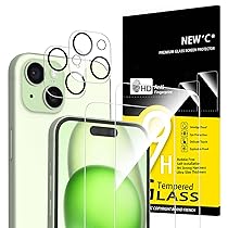 NEW’C 4 Pezzi, 2 x Pellicola Vetro Temperato per iPhone 15 (6,1″) e 2 x Pellicola Vetro Protettiva Fotocamera Posteriore per iPhone 15 (6,1″)-Ultra Resistente – Vetro Durezza 9H