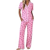 Ekouaer Pajamas for Women Set Button Up Soft Pjs Short Sleeve 2 Piece Lounge Sets Comfy Sleepwear