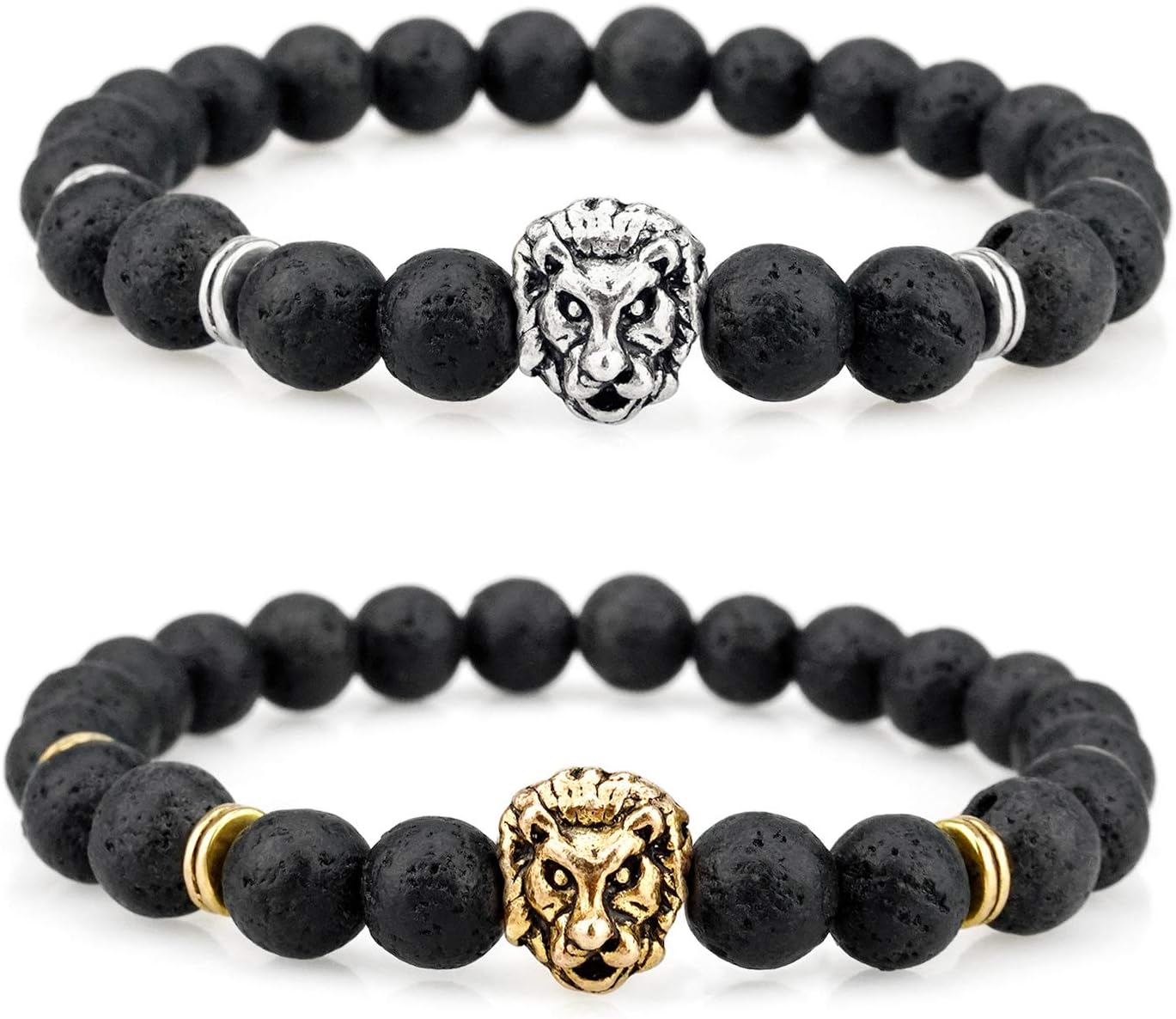 2 Pcs Distance Bracelets Couple Bracelets Volcanic Lava Stone White Turquoise Beads Bracelet Set Stretch Bracelet
