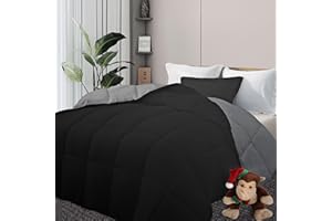 DOWNCOOL Reversible Comforter Full Size-Black/Grey All Season Duvet Insert -Lightweight Quilt-Down Alternative Hotel Comforte