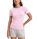 CRZ YOGA Womens Ribbed Modal Casual Short Sleeve Crew Neck Basic Shirts Going Out Soft Fitted Stretchy Athletic Workout Tops