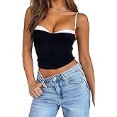 Women Sexy Y2k Double Lined Shelf Bra Tank Top Dressy Crop Corset Camisole Top with Built in Bra for Date Night Club