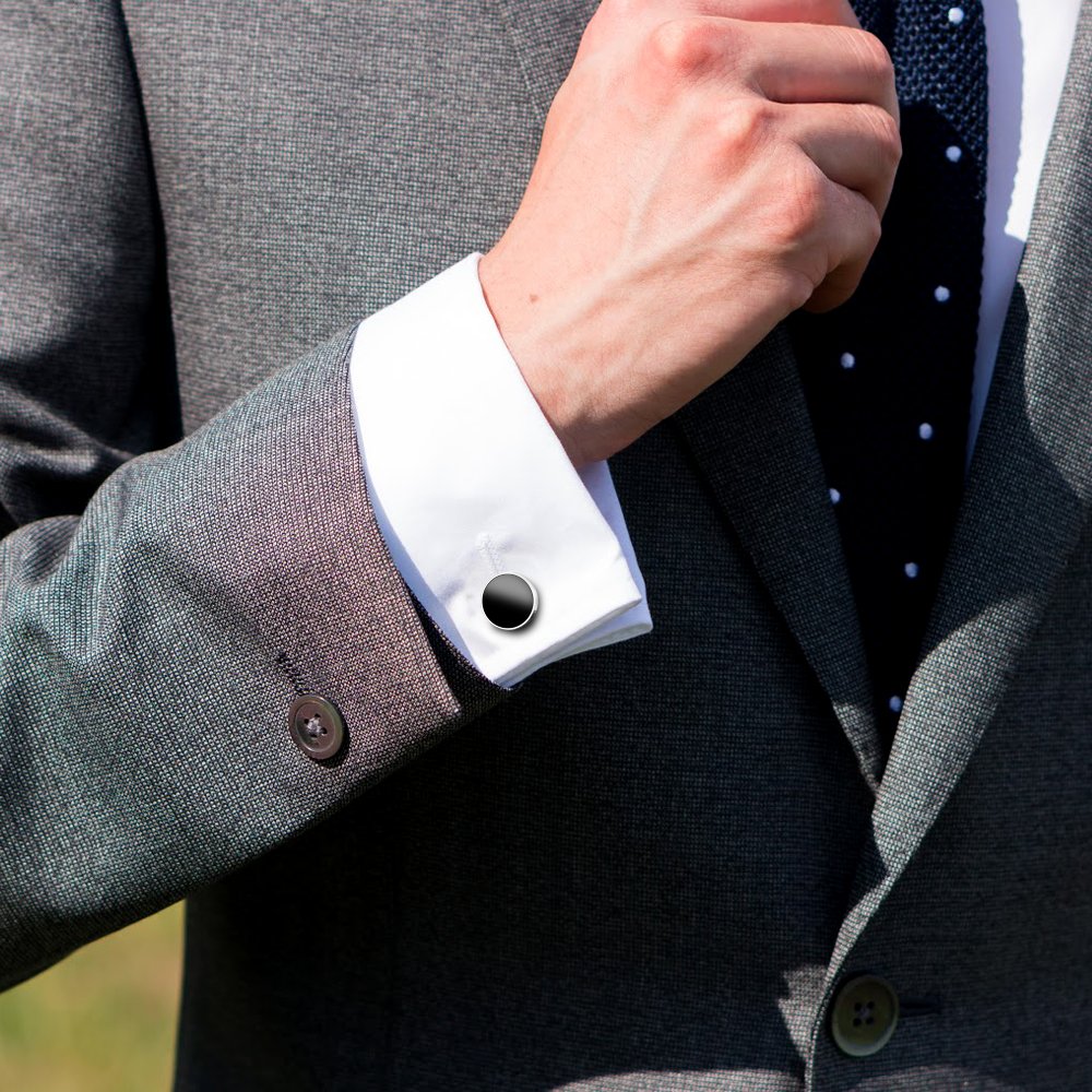 UHIBROS Jewelry Stainless Steel Classic Tuxedo Shirt Cufflinks for Men Unique Business Wedding White (Black)