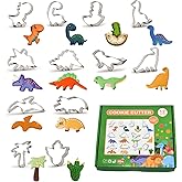 12 Pcs Dinosaur Cookie Cutters, Footprint, Eggs,Brontosaurus, Camarasaurus, Stegosaurus, Thiceratops Stainless Steel Cookie Cutters for Baking (Dinosaur)