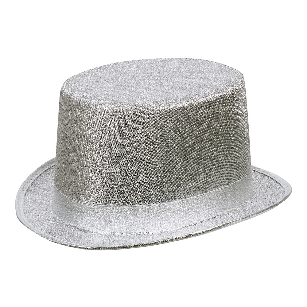 Boland Silver Glitzy Top Hat Lurex Shimmer For Carnival Halloween Fancy Dress Theme Party Costume Accessory Theatre New Year Adult One Size