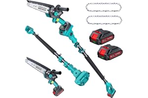 DocSmart Cordless Pole Saw & Mini Chainsaw, 2-in-1 6 inch Electric Chain Saw with 2pcs Rechargeable Batteries,Pole Saws with 