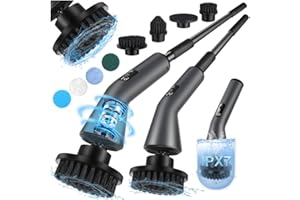 Homtronics Cordless Electric Spin Scrubber - IPX7 Waterproof, 50kg Torque, 12-50 Inch Telescopic Handle, 7 Brush Heads, 2 Spe