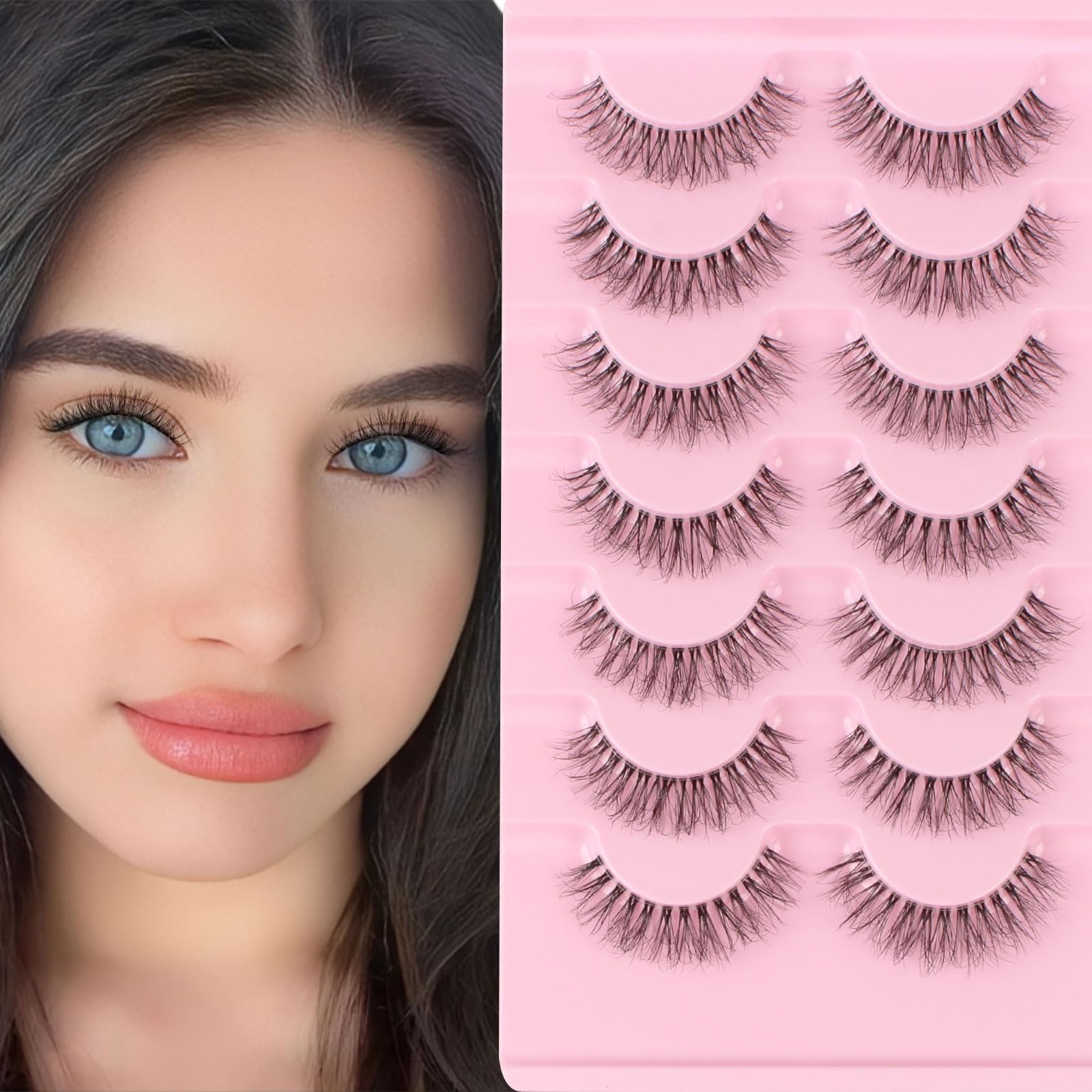 Oreola False Eyelashes Fluffy Wispy Lashes with Invisible Band Faux 3D Mink Lashes Super Soft Lightweight Fake Lashes Bulk 7 Pairs Pack — image 1
