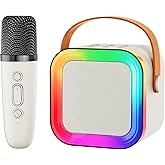 Mini Karaoke Machine Speaker for Kids Adults,Portable Bluetooth with 1-2 Wireless Microphones,Christmas Birthday Gifts Toys Girls Boys Ages 4, 5, 6,7, 8,9,10,11,12+ Years Old Toddler (Off-White -1Mic)
