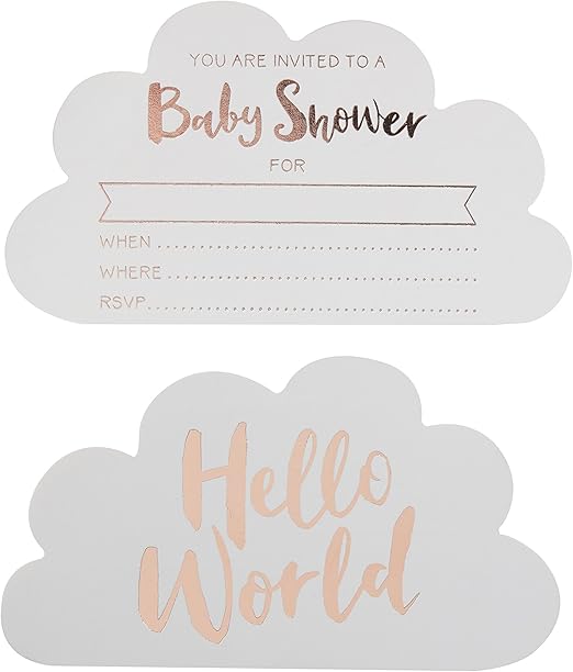 Amazon Com Ginger Ray Rose Gold Cloud Shaped Baby Shower Invitations 10 Pack Hello World Kitchen Dining