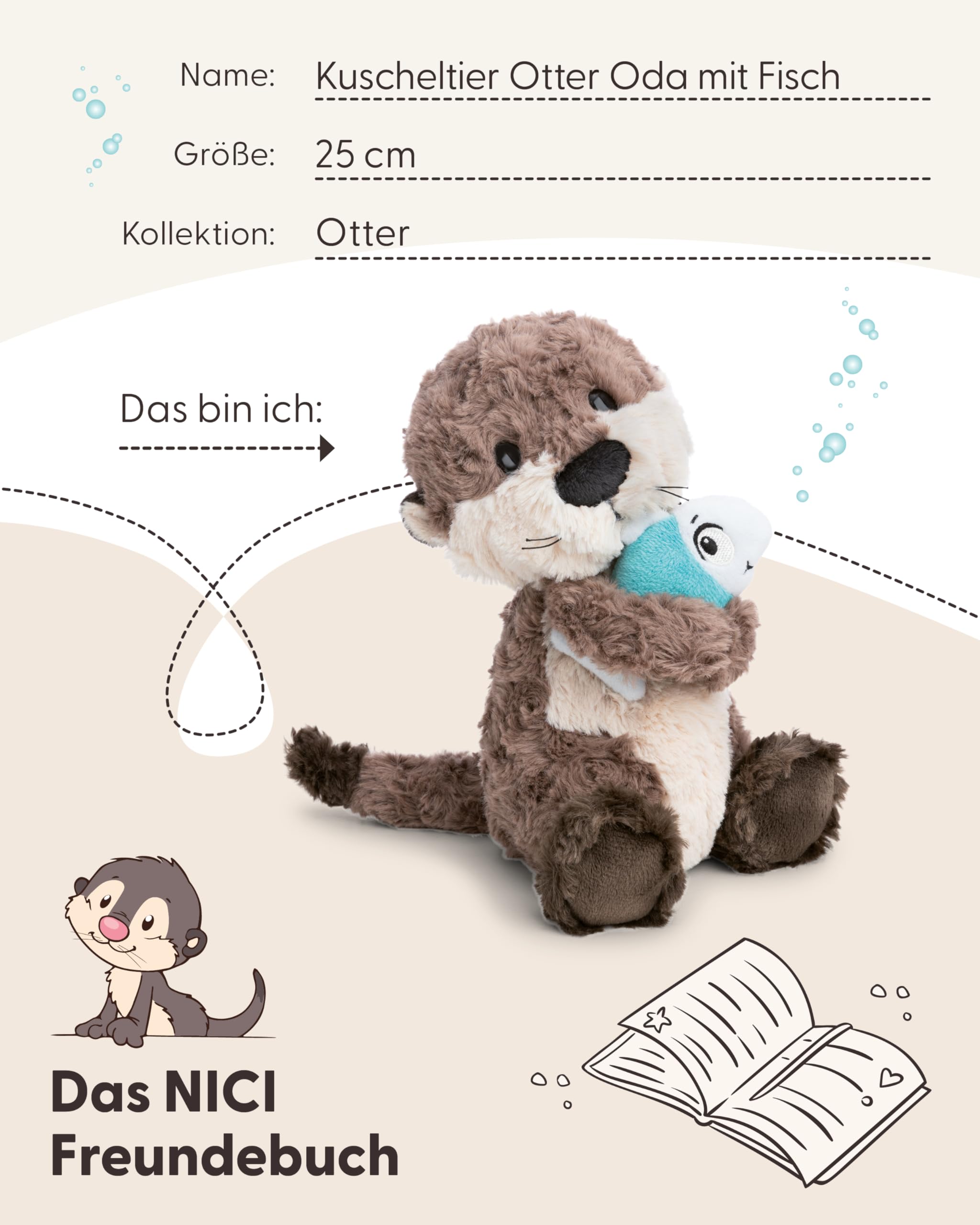 NICI Kuscheltier Otter Oda mit Fisch 25cm - grau - Stofftier aus weichem Plüsch, niedliches Plüschtier zum Kuscheln und Spielen, für Kinder & Erwachsene, tolle Geschenkidee - 62648 6