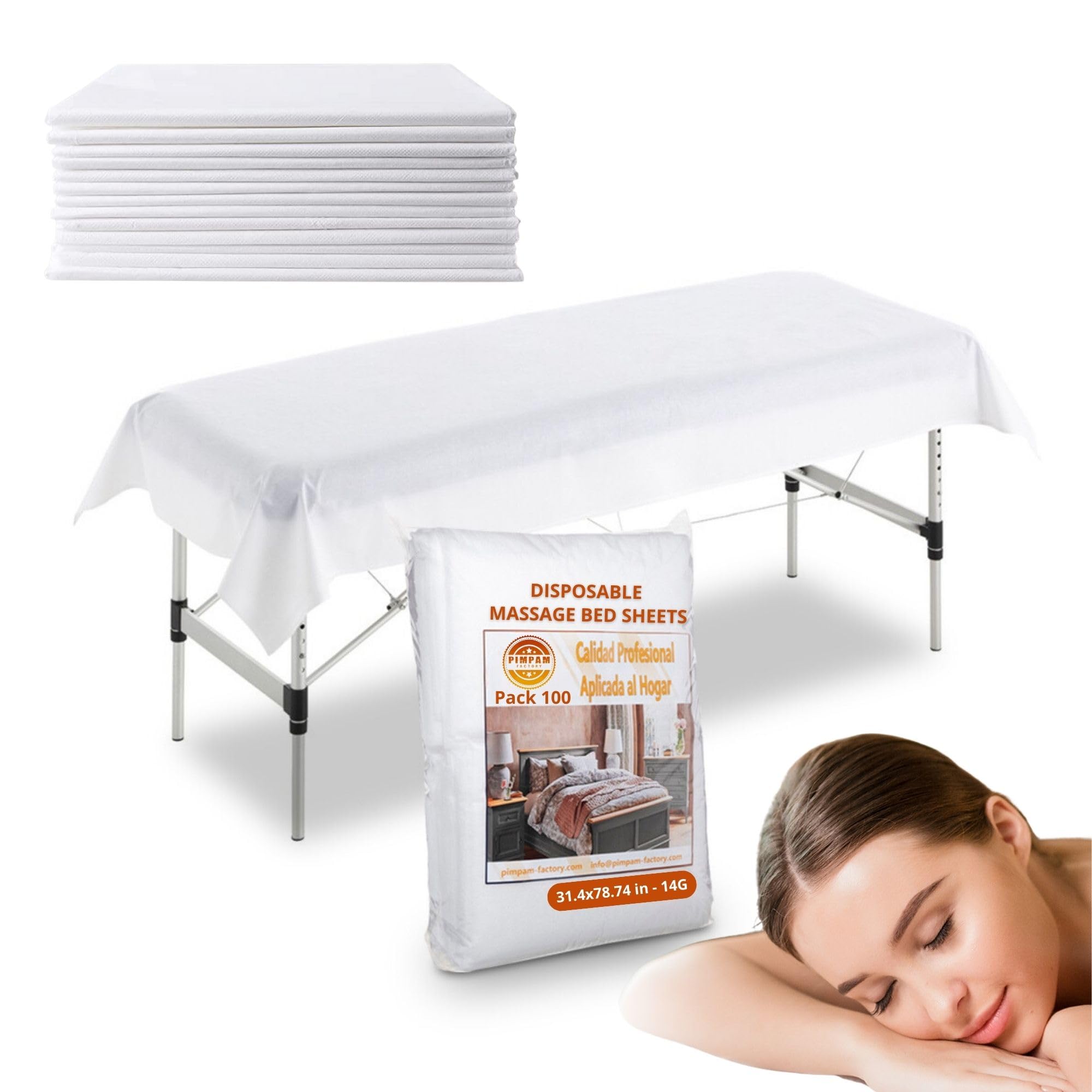 PimPam Factory - (Pack 100) Disposable Bed Sheets for Massage Table - Non-Fitted - 31.4" x 78.7" - Made in UE - Disposable Bed Cover Liquid Repellent - Ideal Beauty Bed Cover for Special Measurements