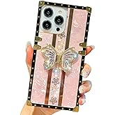 TRODINO Cute Compatible with iPhone 15 Pro Max Case, Luxury Bling Butterfly Design with Foldable Stand Kickstand for Women & Girls, Flexible Shockproof Protective Case 6.7” (Pink)