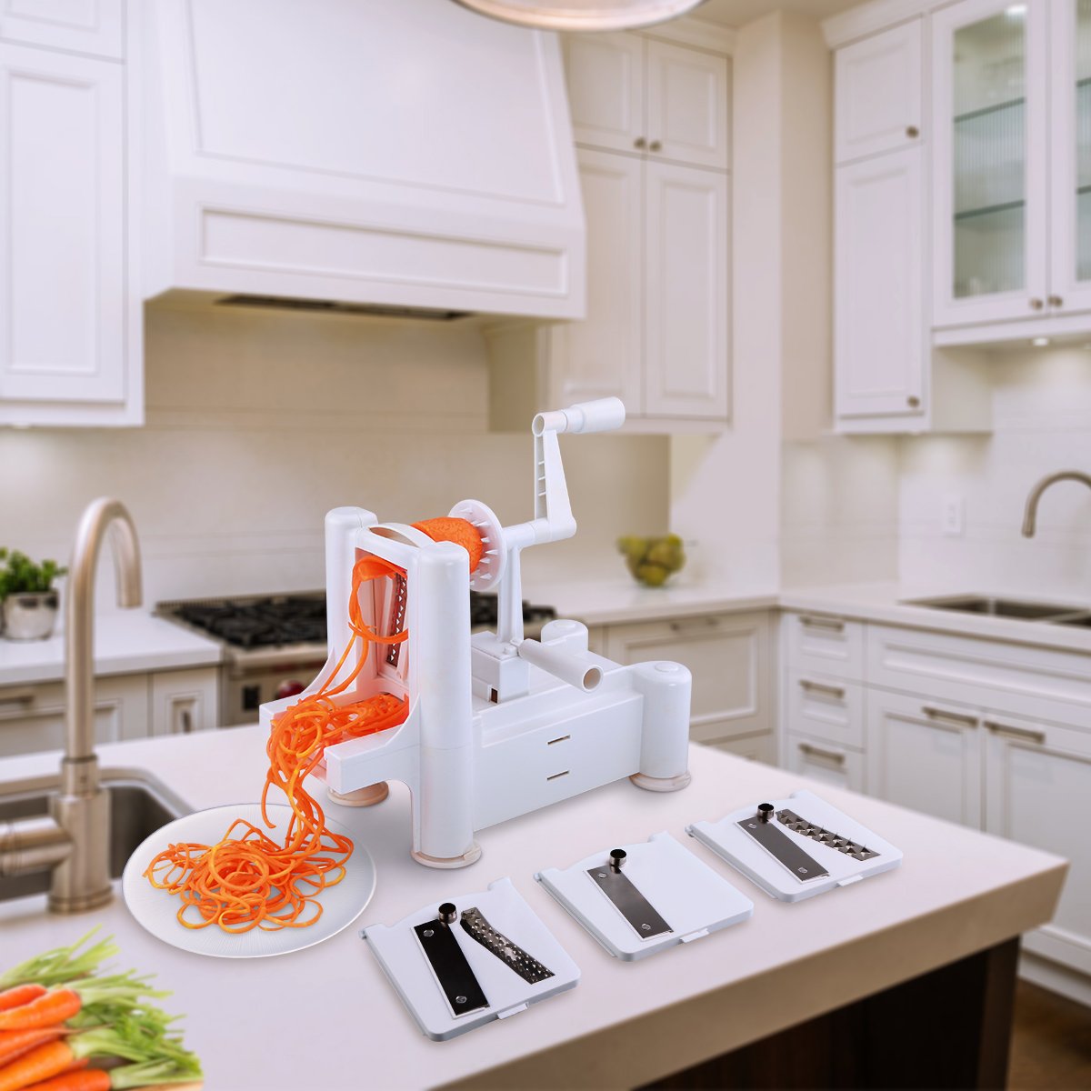 kemmo 3-Blade Spiralizer Vegetable Slicer Veggie Pasta Spaghetti Maker for Spiral Vegetable Slicer, Healthy Low Carb/Paleo/Gluten-Free Meals Powerful Suction Base Vegetable Slicer