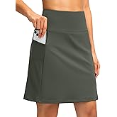 SANTINY 18" Skorts for Women with 4 Pockets High Waist Long Athletic Tennis Skirt Golf Skort Dressy Casual