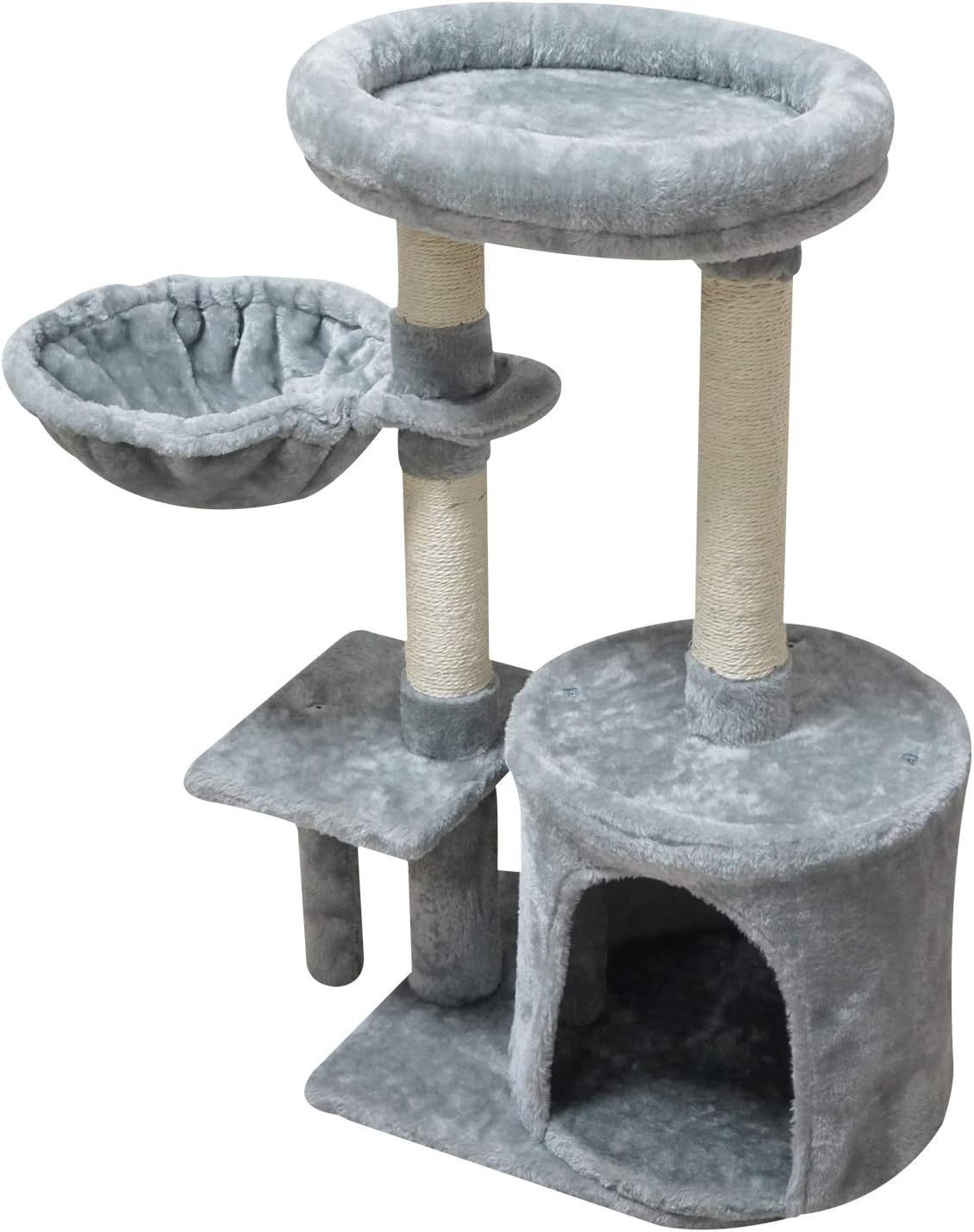 KIYUMI US01G Cat Tree Cat Tower Sisal Scratching Posts Cat Condo Play House Hammock Jump Platform Cat Furniture Activity Center, Grey : Pet Supplies