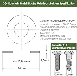 AMLOOPH M12 Washer 24mm OD 13mm ID 1.5mm Thick 20 Pack A2 304 Stainless view 2