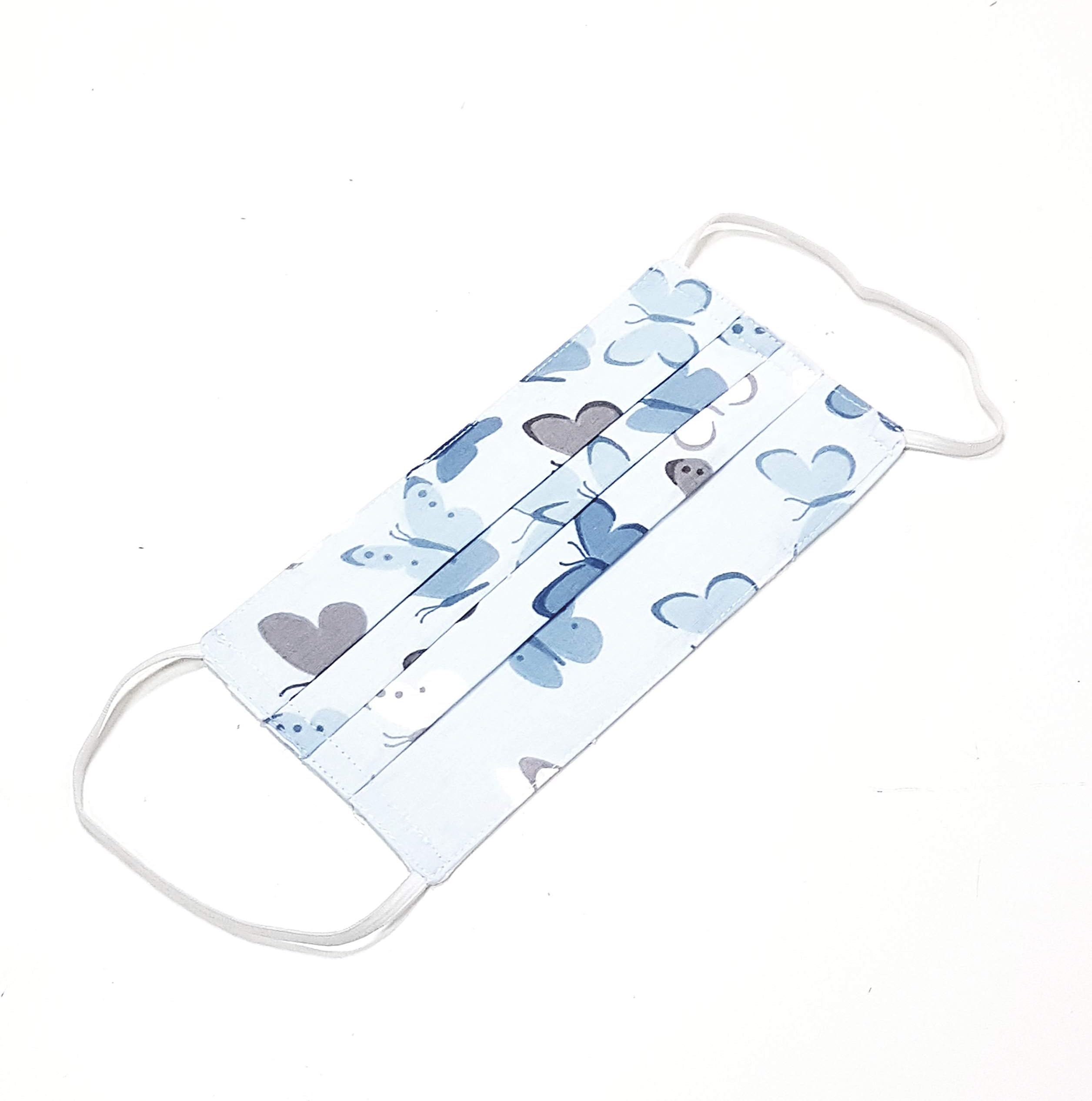 Fashion Face Cover, Handmade, Reusable, Washable, 100% Cotton, Blue Butterfly