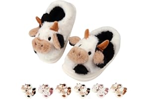 HAZYTOM Kids Cow Slippers丨Toddler Boys Girls Animal Slippers丨Youth Fuzzy Slippers丨Comfy House Slippers Shoes丨Memory Foam丨Cute Cartoon丨Soft Non-slip