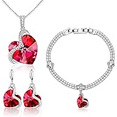 Menton Ezil Blissful Heart Crystal Jewelry Sets For Women 18K White Gold Plated Bracelet Necklace and Earrings Sets for Wife Girlfriend or Mothers Idea Gift for Special Women in Life