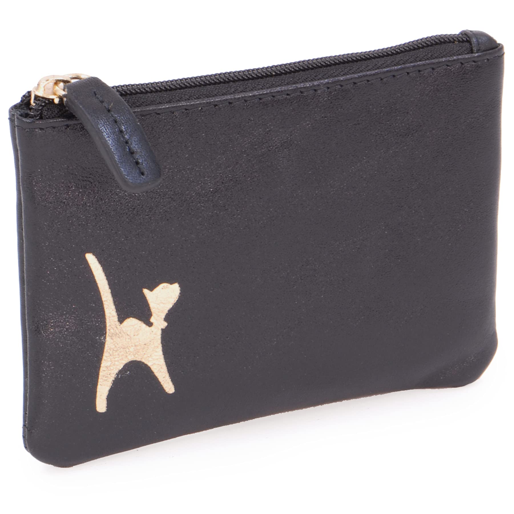 Catwalk Collection Handbags - Ladies Small Leather Coin Purse - Zip Pouch with Credit Card and Coin Pocket - RFID - Gift Box - Mimi - Black Gold — image 1