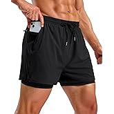 Pudolla Men's 2 in 1 Workout Running Shorts 5" Quick Dry Lined Gym Shorts Athletic with 4 Pockets for Men Tennis Training