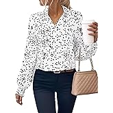 Astylish Women's Trendy Polka Dot Alicia Floral Blouses Long Sleeve Shirts Chiffon V Neck Bohemian Collared Tops