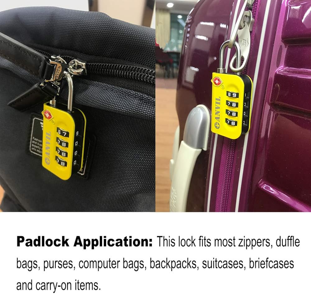  | TSA Approved Luggage Lock - 4 Digit Combination Padlocks with a Hardened Steel Shackle - Travel Locks for Suitcases & Baggage (Yellow 2 Pack) | Luggage Locks