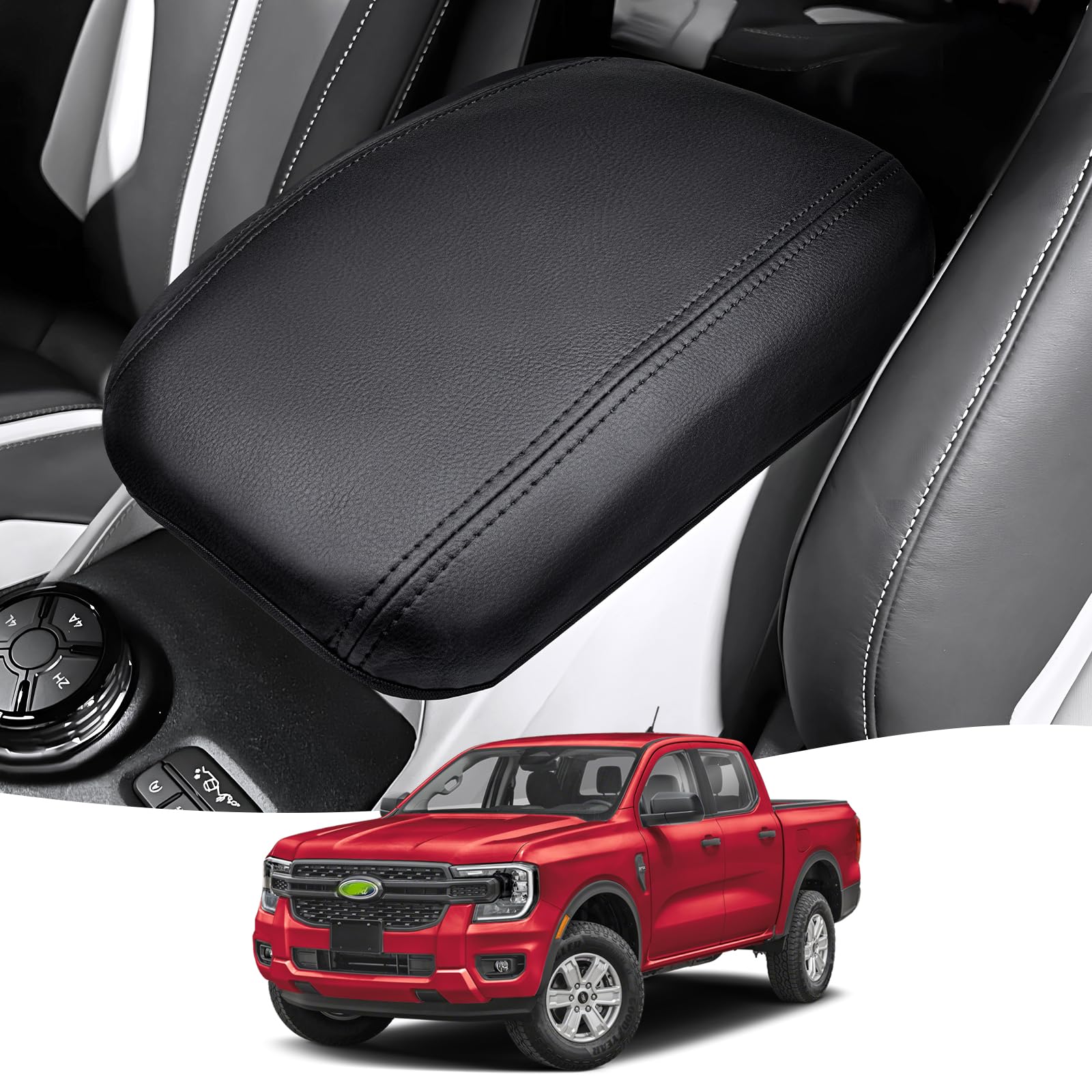 Photo 1 of QSYPSS Center Console Cover Fits 2024 2025 Ford Ranger Armrest Box Protective Cover for Ranger XL/XLT/Lariat/Raptor Anti-Scratch Center Console Cushion Middle Leather Console Cover Accessories
