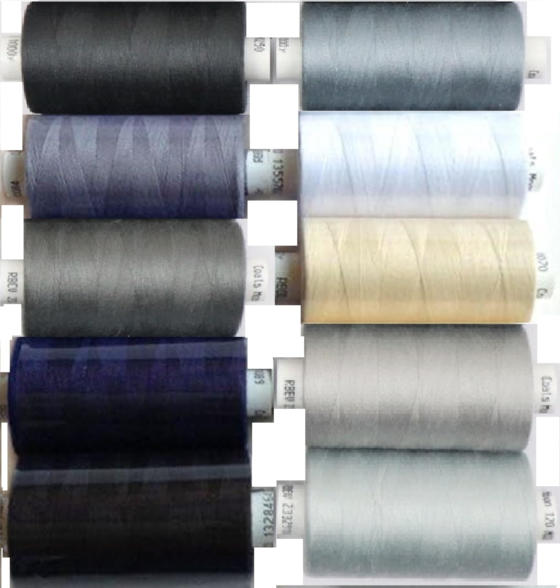 GCS LONDON 10 x Moon Polyester Reels Thread Sewing Over Locking Coats 1000 Yards 120’s (Grey) - Coats Moon Assorted Sewing Thread - Box of 10 reels
