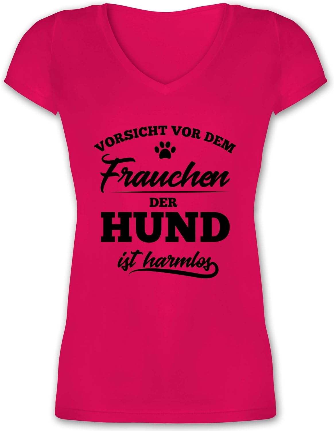 Shirtracer T-Shirt Damen – „Vorsicht Vor Dem Frauchen, Der Hund Ist Harmlos“ – Lustiges Geschenk Für Hundebesitzer