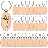 OTYMIOW 30PCS Oval Wooden Keychain Blanks Unfinished Wood Key Ring Key Tag Wood Engraving Blanks for DIY Crafts Gift Accessories