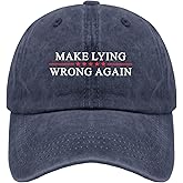 TANKWORLD Make Lying Wrong Again Hat for Womens Baseball Caps Low Profile Washed Ball Cap Fitted Navy Blue