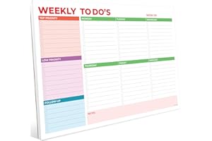 HADIGU Weekly Planner Notepad, Weekly To Do List Notepad, Tear Off Undated Weekly Planner Pad, 11.5" x 8", Premium Thick Paper with Cardboard Back Support, Desk Planner for Office & Home, Vivid Color Design.