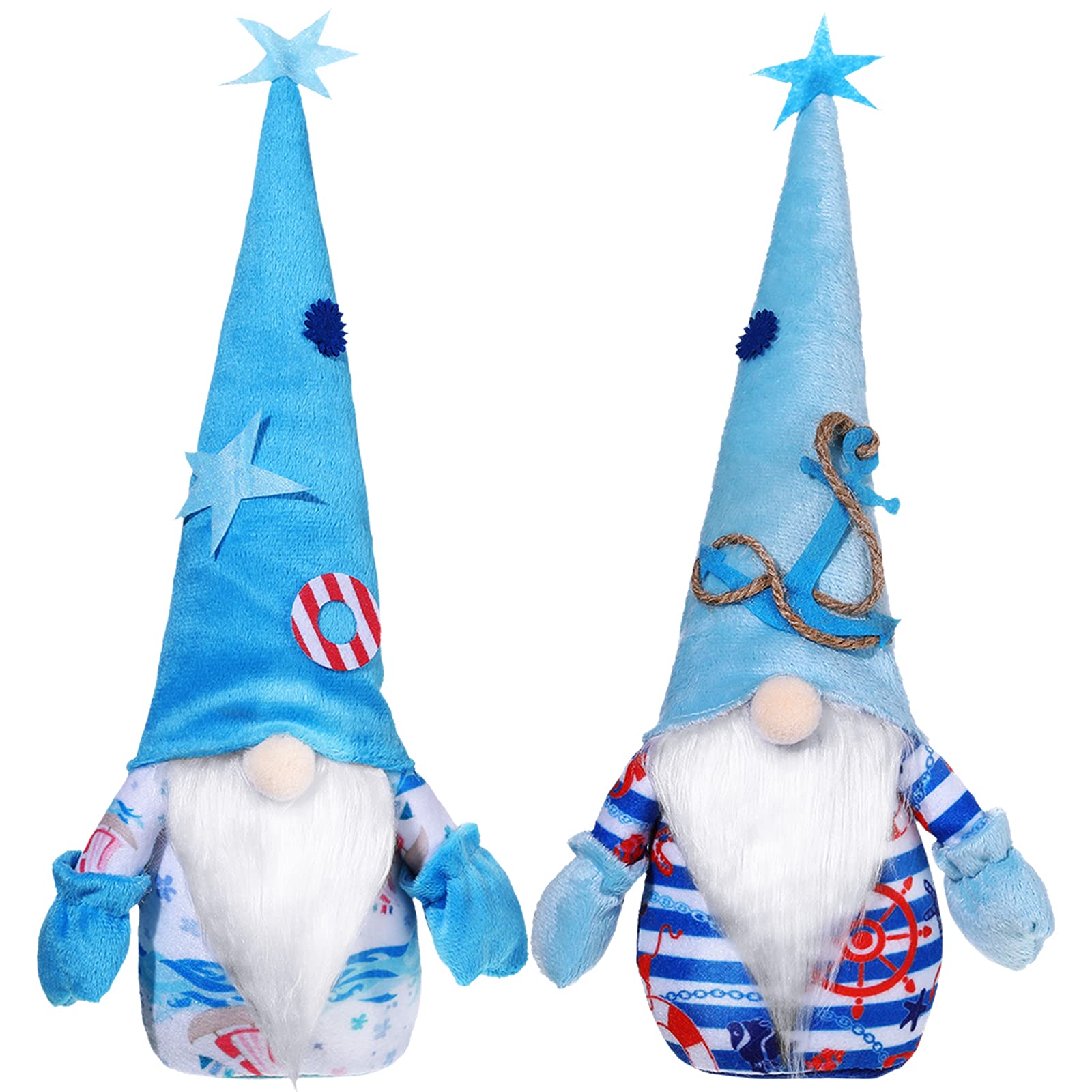 Sumind 2 Pcs Summer Beach Gnome Decorations Coastal Ocean Anchor Farmhouse Tiered Tray Scandinavian Tomte Nisse Gnome Swedish Decor Blue Handmade Lucky Plush Gift for Home Office Tree Shelf Table