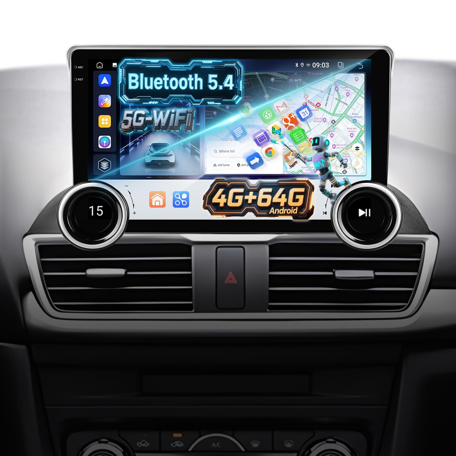 Photo 1 of [4+64G] Android Radio for Mazda 3 Axela 2014-2019: NHOPEEW 10.1 inch IPS Touchscreen Carplay Stereo - Background Mode, CarMate, Lenshood, BT5.4, 5G/WiFi, GPS, FM/AM/RDS Radio+ Backup Camera + Canbus